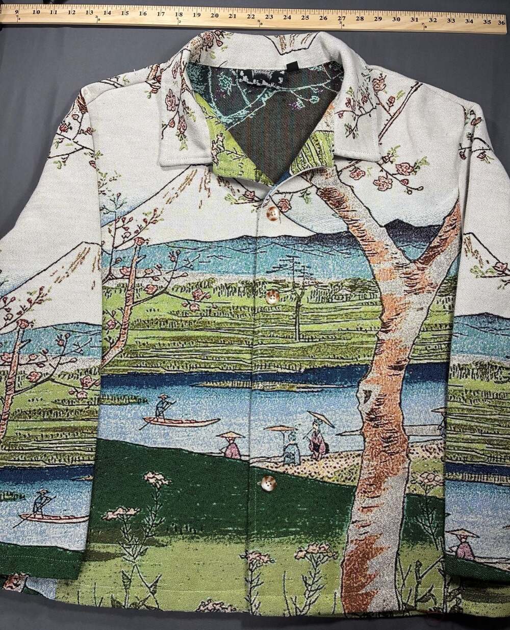 Rebel Vengeance Japanese Landscape Mount Fuji Tapestry Button-Down Jacket